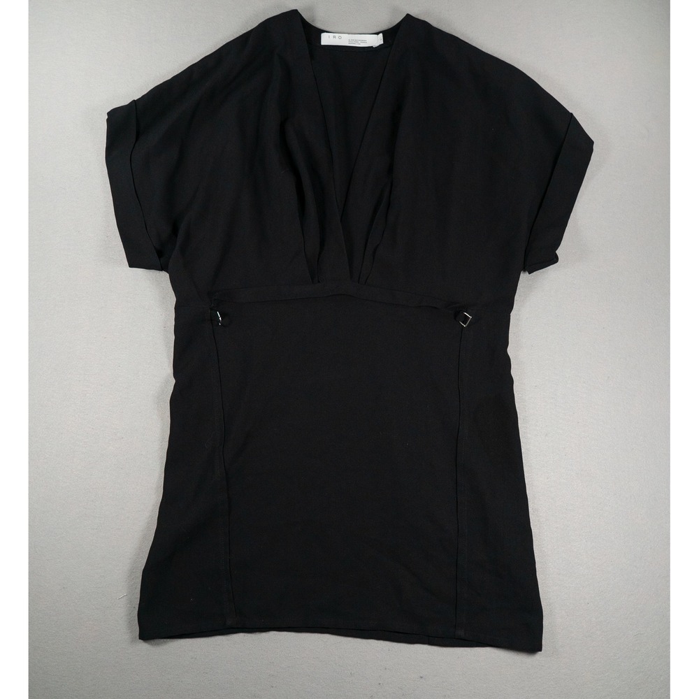 IRO Womens Danube Mini Dress V-Neck D-Ring Waist Black Size 36 Contemporary LBD